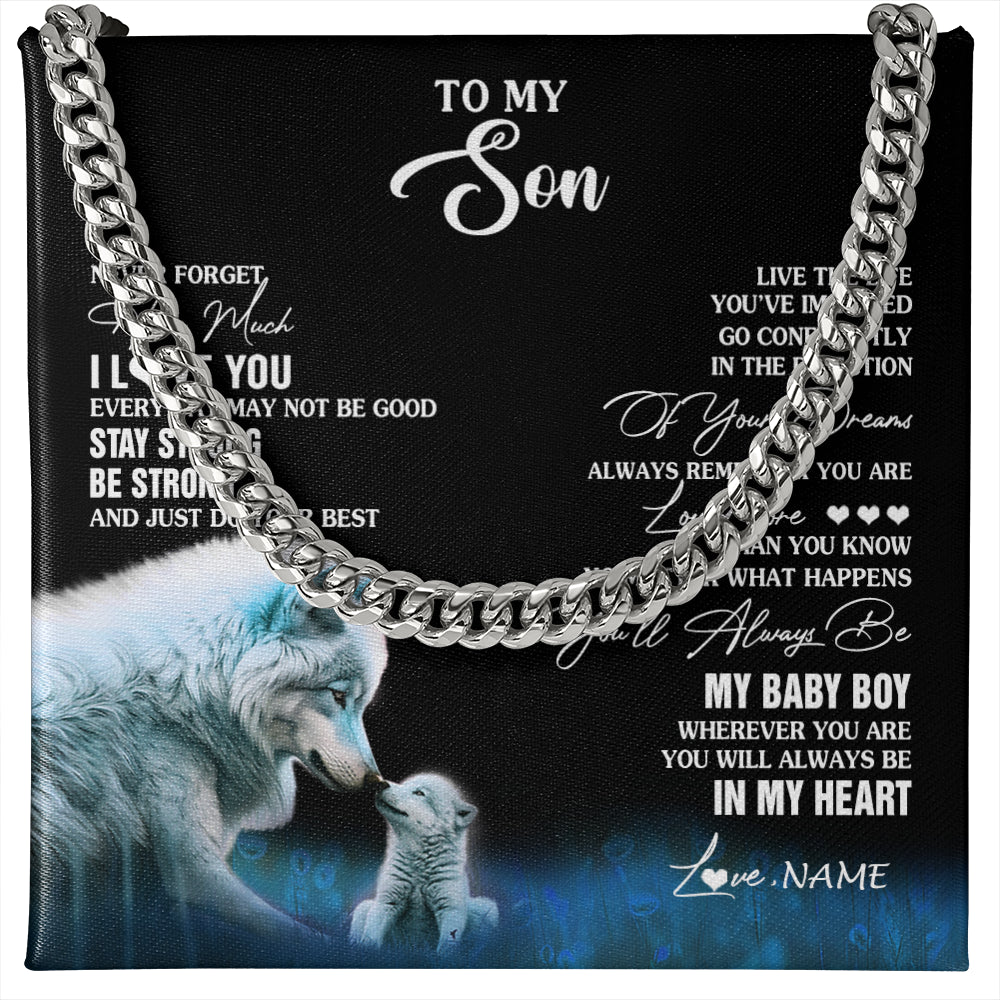 Cuban Link Chain Necklace Stainless Steel | 1 | Personalized To My Son Necklace From Mom Dad Mother Father Wolf Never Forget How Much I Love You Son Birthday Gifts Christmas Customized Gift Box Message Card | siriusteestore