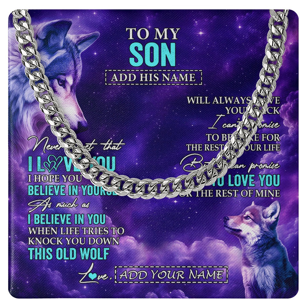 Cuban Link Chain Necklace Stainless Steel | 1 | Personalized To My Son Necklace From Mom Dad Mother Father Wolf Never Forget I Love You Son Birthday Gifts Graduation Christmas Custom Gift Box Message Card Shirt & Hoodie | https://siriusteestore.