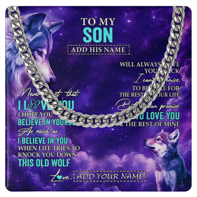 Cuban Link Chain Necklace Stainless Steel | 1 | Personalized To My Son Necklace From Mom Dad Mother Father Wolf Never Forget I Love You Son Birthday Gifts Graduation Christmas Custom Gift Box Message Card Shirt & Hoodie | https://siriusteestore.