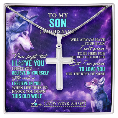 Stainless Cross Necklace Stainless Steel | 1 | Personalized To My Son Necklace From Mom Dad Mother Father Wolf Never Forget I Love You Son Birthday Gifts Graduation Christmas Custom Gift Box Message Card Shirt & Hoodie | https://siriusteestore.