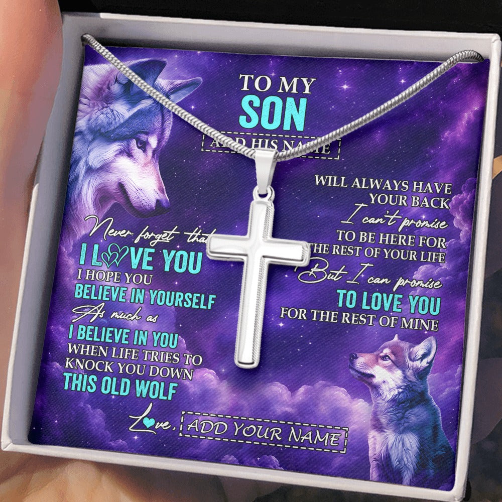 Stainless Cross Necklace Stainless Steel | 2 | Personalized To My Son Necklace From Mom Dad Mother Father Wolf Never Forget I Love You Son Birthday Gifts Graduation Christmas Custom Gift Box Message Card Shirt & Hoodie | https://siriusteestore.