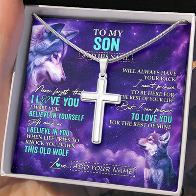 Stainless Cross Necklace Stainless Steel | 2 | Personalized To My Son Necklace From Mom Dad Mother Father Wolf Never Forget I Love You Son Birthday Gifts Graduation Christmas Custom Gift Box Message Card Shirt & Hoodie | https://siriusteestore.