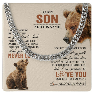 Cuban Link Chain Necklace Stainless Steel | 1 | Personalized To My Son Necklace From Mom Dad Mother Father You Will Never Lose Bear Son Birthday Gifts Graduation Christmas Customized Gift Box Message Card | siriusteestore.myshopify