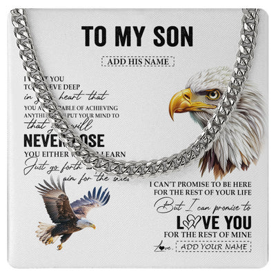 Cuban Link Chain Necklace Stainless Steel | 1 | Personalized To My Son Necklace From Mom Dad Mother Father You Will Never Lose Eagle Son Birthday Gifts Graduation Christmas Customized Gift Box Message Card | siriusteestore