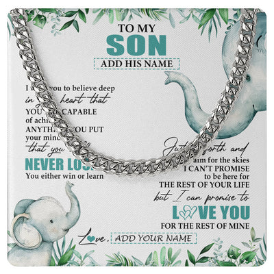 Cuban Link Chain Necklace Stainless Steel | 1 | Personalized To My Son Necklace From Mom Dad Mother Father You Will Never Lose Elephant Son Birthday Gifts Graduation Christmas Custom Gift Box Message Card | siriusteestore