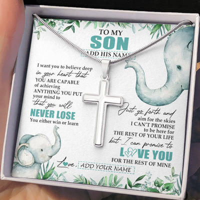 Stainless Cross Necklace Stainless Steel | 2 | Personalized To My Son Necklace From Mom Dad Mother Father You Will Never Lose Elephant Son Birthday Gifts Graduation Christmas Custom Gift Box Message Card | siriusteestore