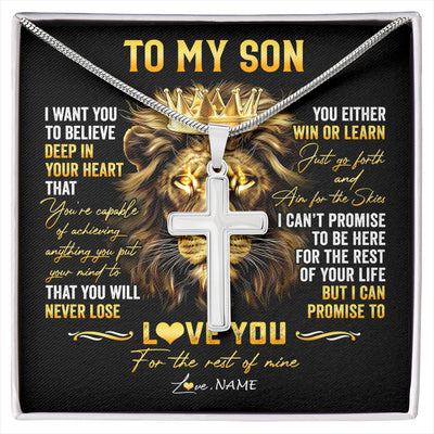 Stainless Cross Necklace Stainless Steel | 1 | Personalized To My Son Necklace From Mom Dad Mother Father You Will Never Lose Lion Son Birthday Graduation Christmas Customized Gift Box Message Card | siriusteestore