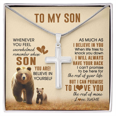 Stainless Cross Necklace Stainless Steel | 1 | Personalized To My Son Necklace From Mom Dad Mother Whenever You Feel Bear Son Birthday Gifts Gifts Graduation Christmas Customized Gift Box Message Card | siriusteestore