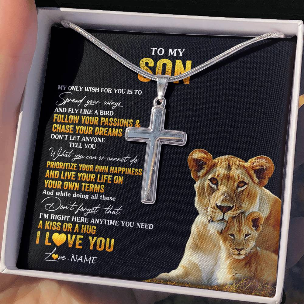 Stainless Cross Necklace Stainless Steel | 2 | Personalized To My Son Necklace From Mom Mother Lion My Only Wish For You Son Birthday Graduation Christmas Customized Gift Box Message Card | siriusteestore