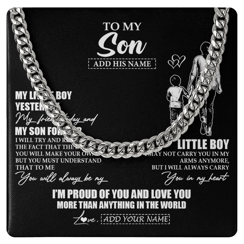 Cuban Link Chain Necklace Stainless Steel | 1 | Personalized To My Son Necklace From Mom Mother My Boy My Friend Proud And Love Son Birthday Gifts Graduation Christmas Custom Gift Box Message Card | https://siriusteestore.