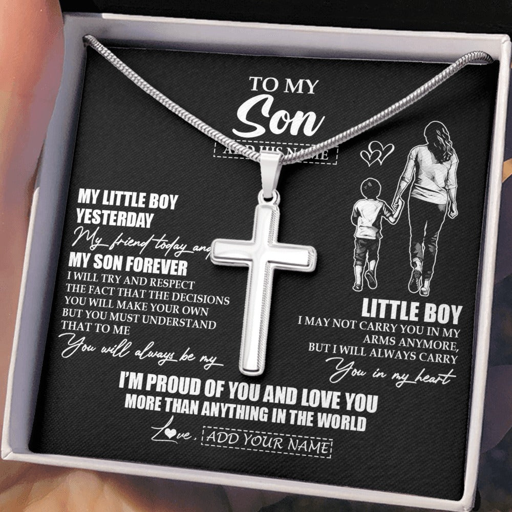Stainless Cross Necklace Stainless Steel | 2 | Personalized To My Son Necklace From Mom Mother My Boy My Friend Proud And Love Son Birthday Gifts Graduation Christmas Custom Gift Box Message Card | https://siriusteestore.