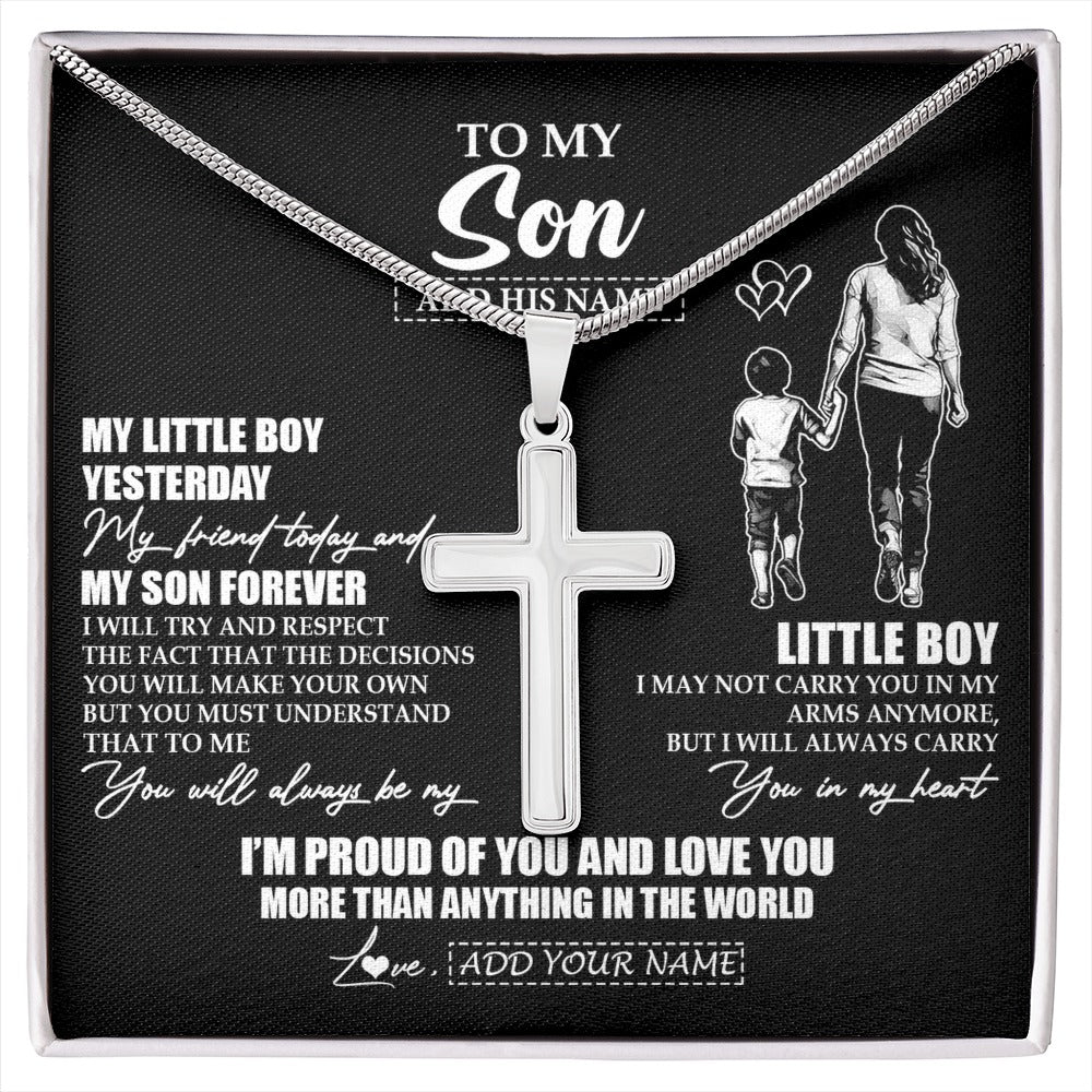 Stainless Cross Necklace Stainless Steel | 1 | Personalized To My Son Necklace From Mom Mother My Boy My Friend Proud And Love Son Birthday Gifts Graduation Christmas Custom Gift Box Message Card | https://siriusteestore.