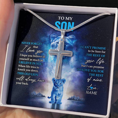 Stainless Cross Necklace Stainless Steel | 2 | Personalized To My Son Necklace From Mom Mother Never Forget I Love You Lion Son Jewelry Birthday Graduation Christmas Customized Message Card | siriusteestore