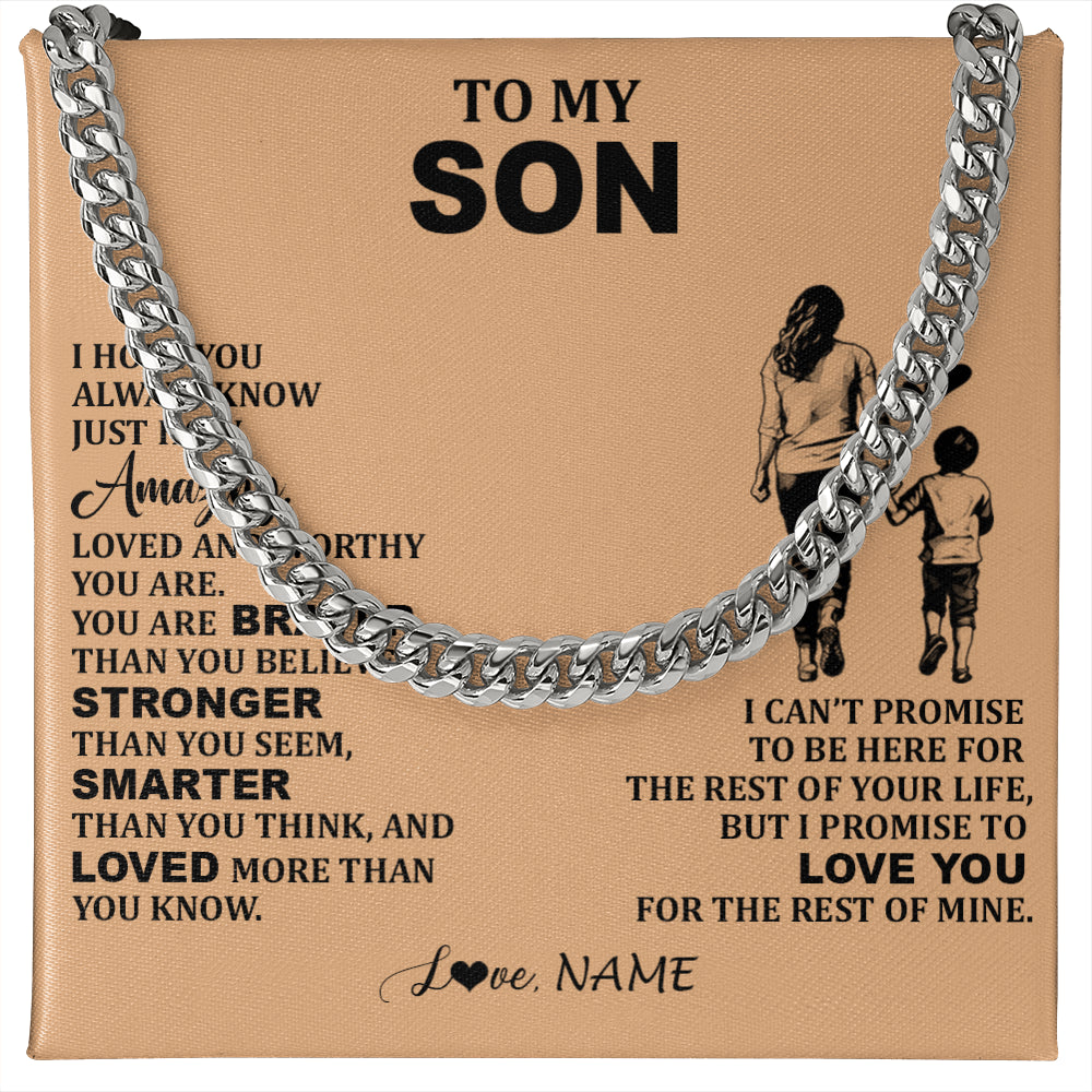 Cuban Link Chain Necklace Stainless Steel | 1 | Personalized To My Son Necklace From Mom Mother Promise To Love You Son Birthday Gifts Graduation Christmas Customized Gift Box Message Card | siriusteestore