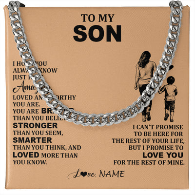Cuban Link Chain Necklace Stainless Steel | 1 | Personalized To My Son Necklace From Mom Mother Promise To Love You Son Birthday Gifts Graduation Christmas Customized Gift Box Message Card | siriusteestore