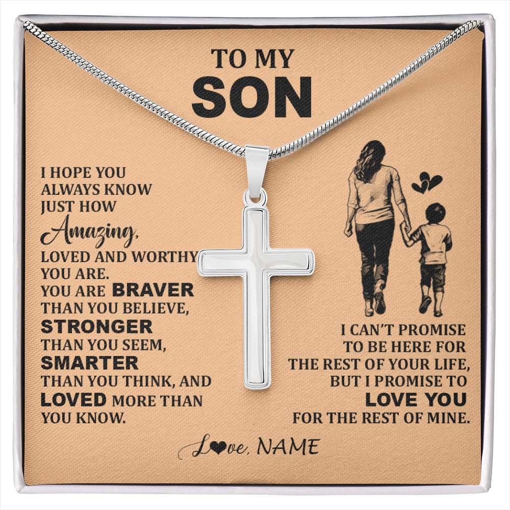 Stainless Cross Necklace Stainless Steel | 1 | Personalized To My Son Necklace From Mom Mother Promise To Love You Son Birthday Gifts Graduation Christmas Customized Gift Box Message Card | siriusteestore