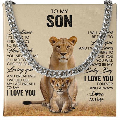 Cuban Link Chain Necklace Stainless Steel | 1 | Personalized To My Son Necklace From Mom Mother Sometimes It's Hard Lion Son Gift Birthday Jewelry Graduation Christmas Customized Gift Box Message Card | siriusteestore