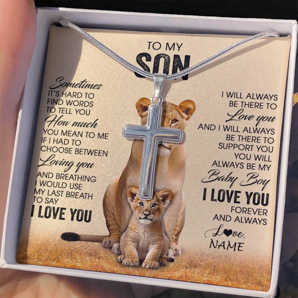 Stainless Cross Necklace Stainless Steel | 2 | Personalized To My Son Necklace From Mom Mother Sometimes It's Hard Lion Son Gift Birthday Jewelry Graduation Christmas Customized Gift Box Message Card | siriusteestore