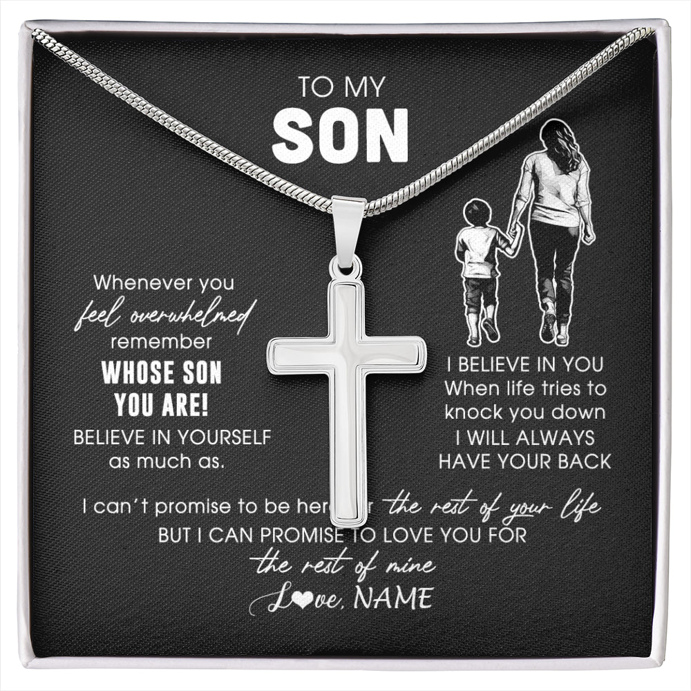 Stainless Cross Necklace Stainless Steel | 1 | Personalized To My Son Necklace From Mom Mother Whenever You Feel Overwhelmed Daughter Jewelry Birthday Graduation Christmas Customized Gift Box Message Card | siriusteestore