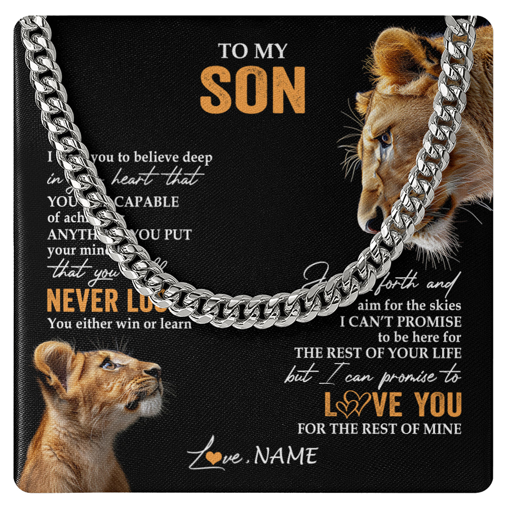 Cuban Link Chain Necklace Stainless Steel | 1 | Personalized To My Son Necklace From Mom Mother You Will Never Lose Lion Son Birthday Gifts Graduation Christmas Customized Gift Box Message Card | siriusteestore