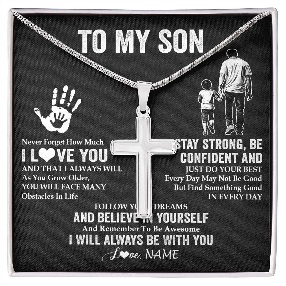 Stainless Cross Necklace Stainless Steel | 1 | Personalized To My Son Necklace I Love You Forever From Dad Father Son Birthday Gifts Christmas Thanksgiving Graduation Customized Gift Box Message Card | siriusteestore