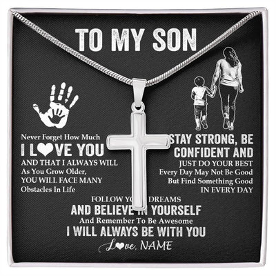 Stainless Cross Necklace Stainless Steel | 1 | Personalized To My Son Necklace I Love You Forever From Mom Mother Son Birthday Gifts Christmas Thanksgiving Graduation Customized Gift Box Message Card | siriusteestore