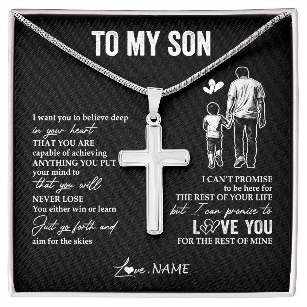 Stainless Cross Necklace Stainless Steel | 1 | Personalized To My Son Necklace You Will Never Lose From Dad Father Son Birthday Gifts Graduation Christmas Customized Gift Box Message Card | siriusteestore