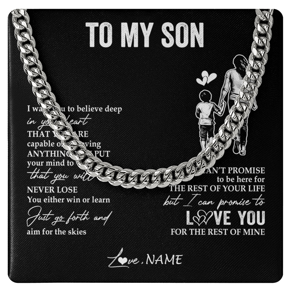 Cuban Link Chain Necklace Stainless Steel | 1 | Personalized To My Son Necklace You Will Never Lose From Mom Mother Son Birthday Gifts Graduation Christmas Customized Gift Box Message Card | siriusteestore