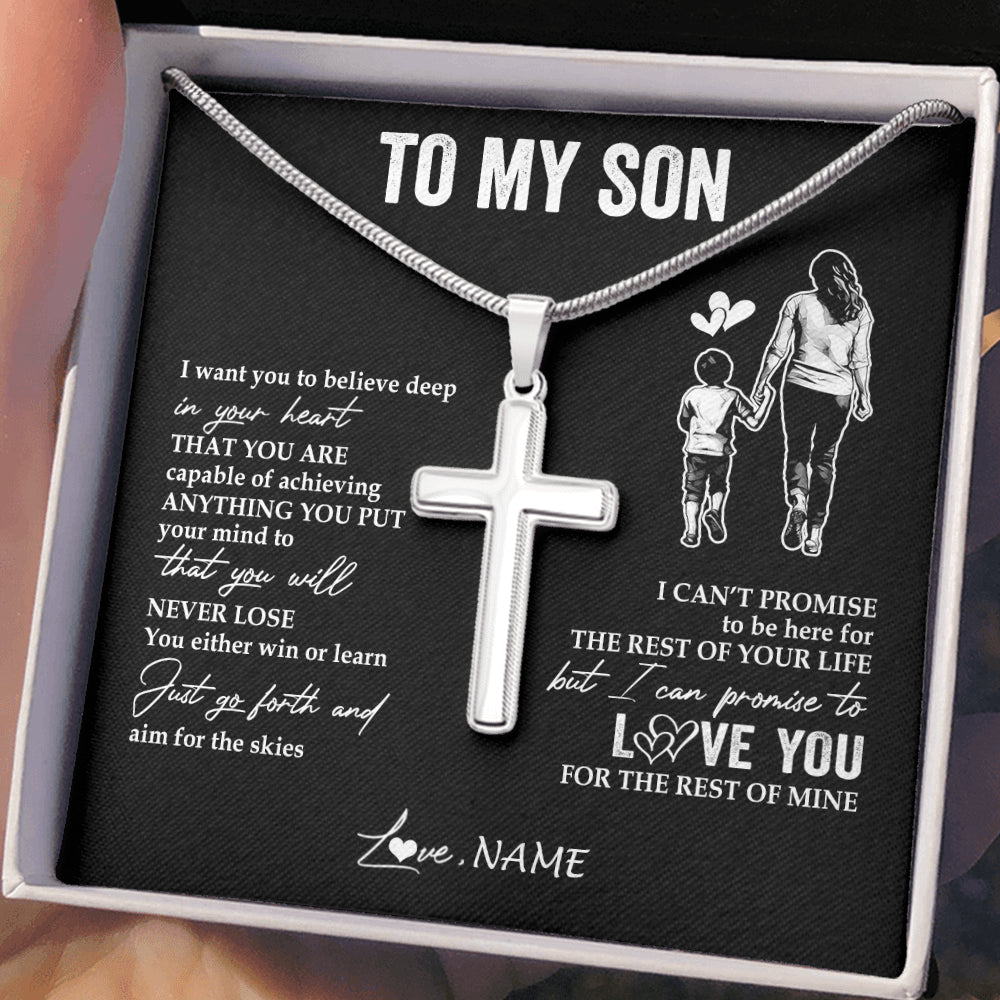 Stainless Cross Necklace Stainless Steel | 2 | Personalized To My Son Necklace You Will Never Lose From Mom Mother Son Birthday Gifts Graduation Christmas Customized Gift Box Message Card | siriusteestore