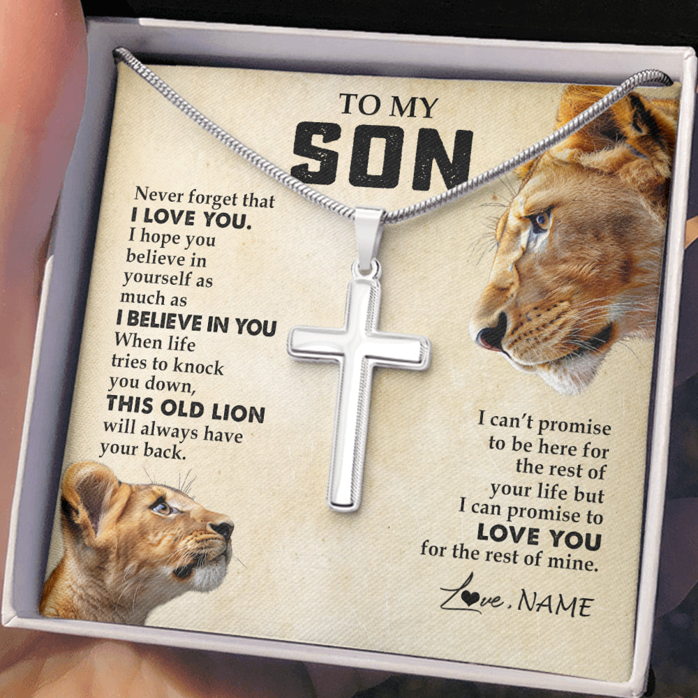 Stainless Cross Necklace Stainless Steel | 2 | Personalized To My Son Necklace from Mom Fahter Never Forget I Love You Lion Son Birthday Graduation Christmas Jewelry Customized Gift Box Message Card | siriusteestore