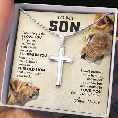 Stainless Cross Necklace Stainless Steel | 2 | Personalized To My Son Necklace from Mom Fahter Never Forget I Love You Lion Son Birthday Graduation Christmas Jewelry Customized Gift Box Message Card | siriusteestore