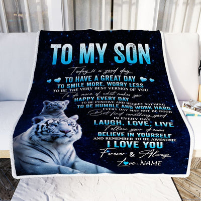 Personalized To My Son Tiger Blanket From Mom Dad Mother Today Is A Good Day Son Gifts Birthday Graduation Christmas Customized Bed Fleece Throw Blanket | siriusteestore