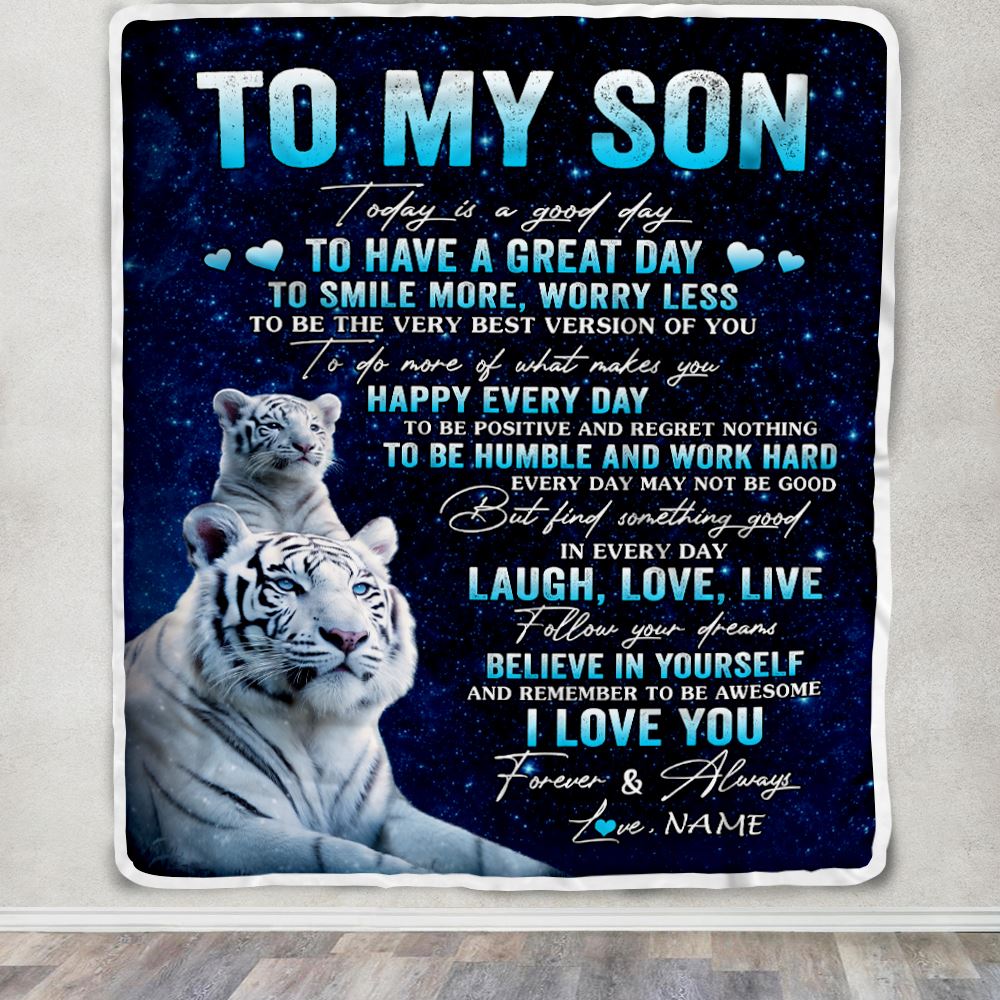 Personalized To My Son Tiger Blanket From Mom Dad Mother Today Is A Good Day Son Gifts Birthday Graduation Christmas Customized Bed Fleece Throw Blanket | siriusteestore