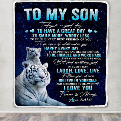 Personalized To My Son Tiger Blanket From Mom Dad Mother Today Is A Good Day Son Gifts Birthday Graduation Christmas Customized Bed Fleece Throw Blanket | siriusteestore