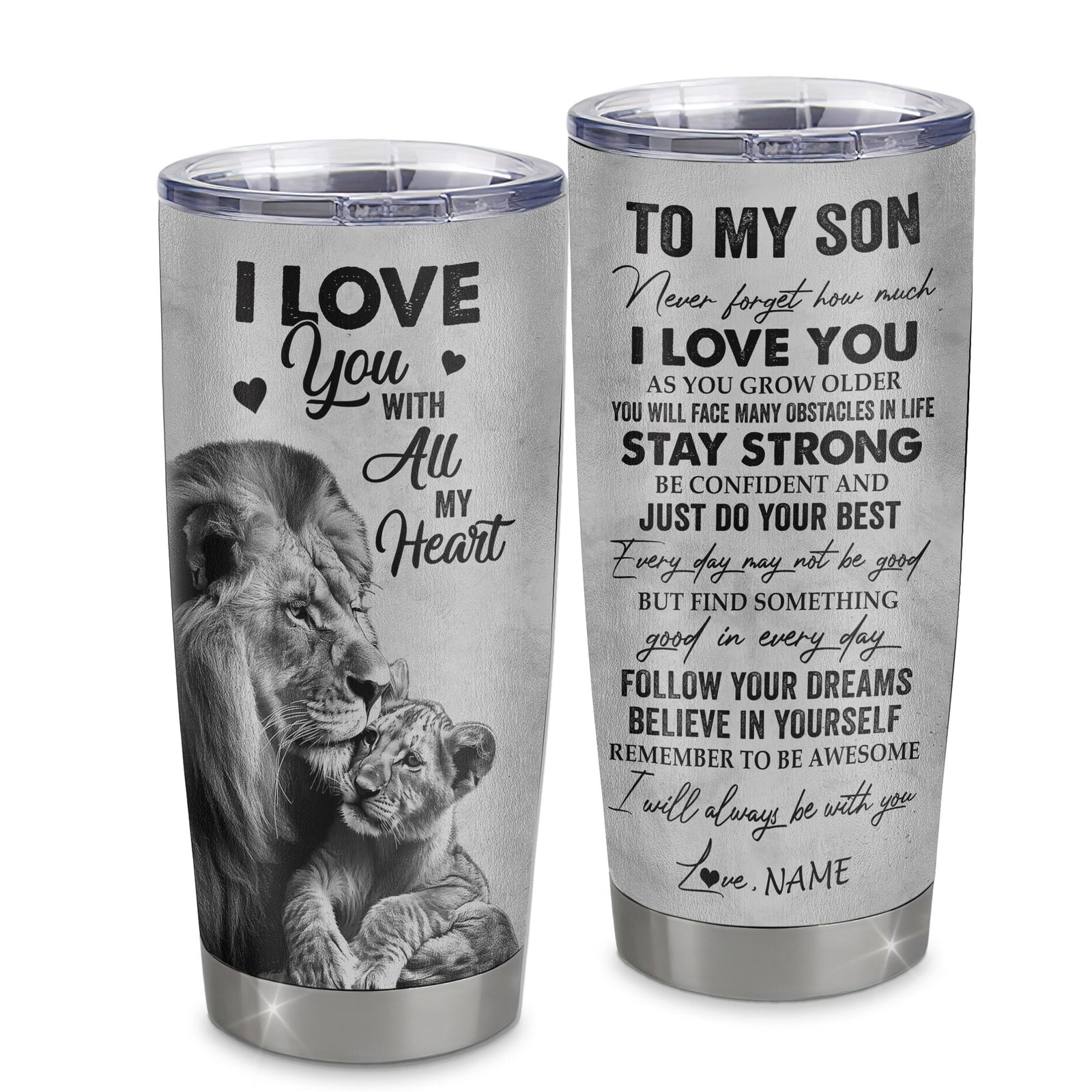 Personalized To My Son Tumbler From Dad Father Stainless Steel Cup I Love You With All My Heart Son Birthday Graduation Christmas Travel Mug | siriusteestore