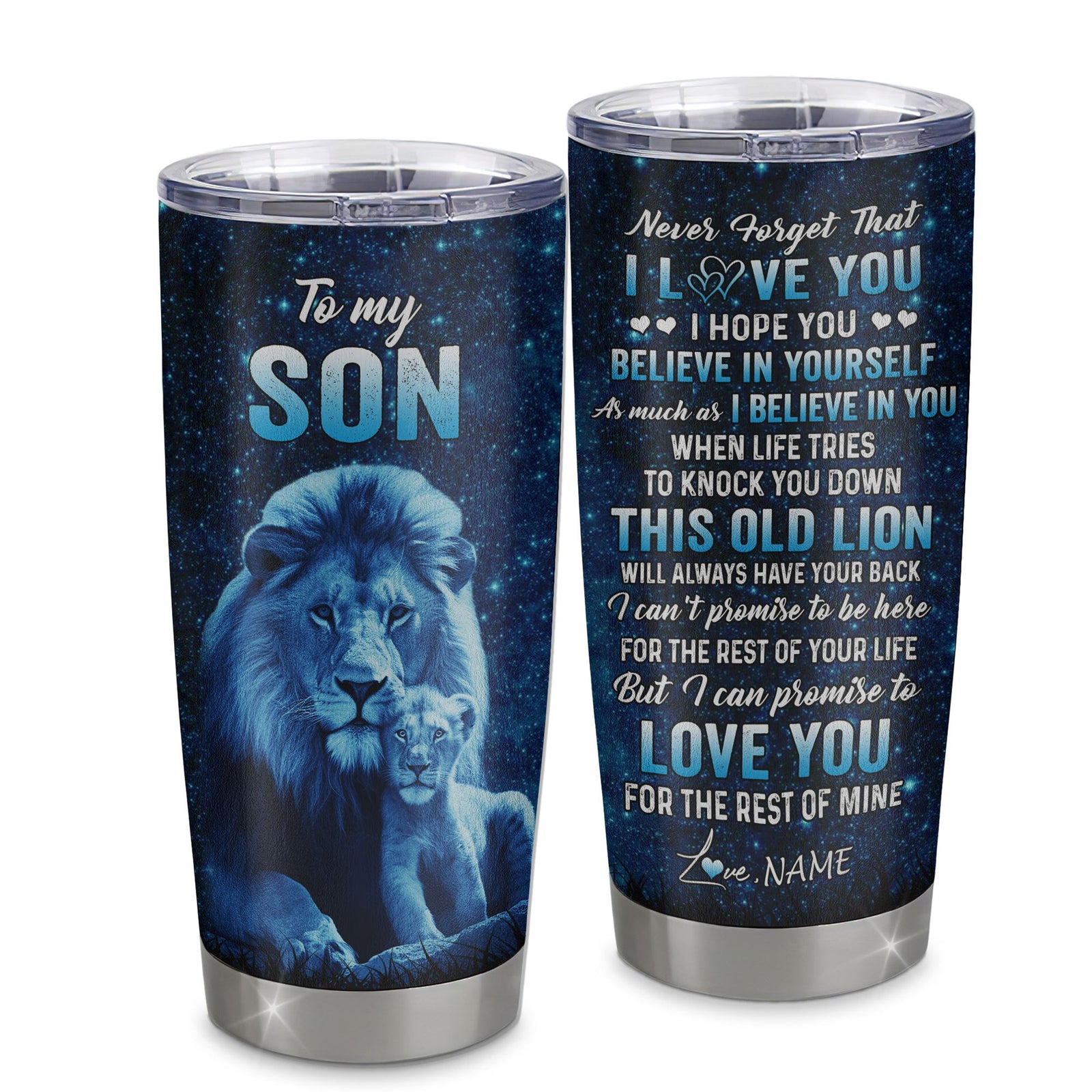 Personalized To My Son Tumbler From Dad Stainless Steel Cup This Old Lion Love You Son Birthday Graduation Christmas Custom Travel Mug | siriusteestore