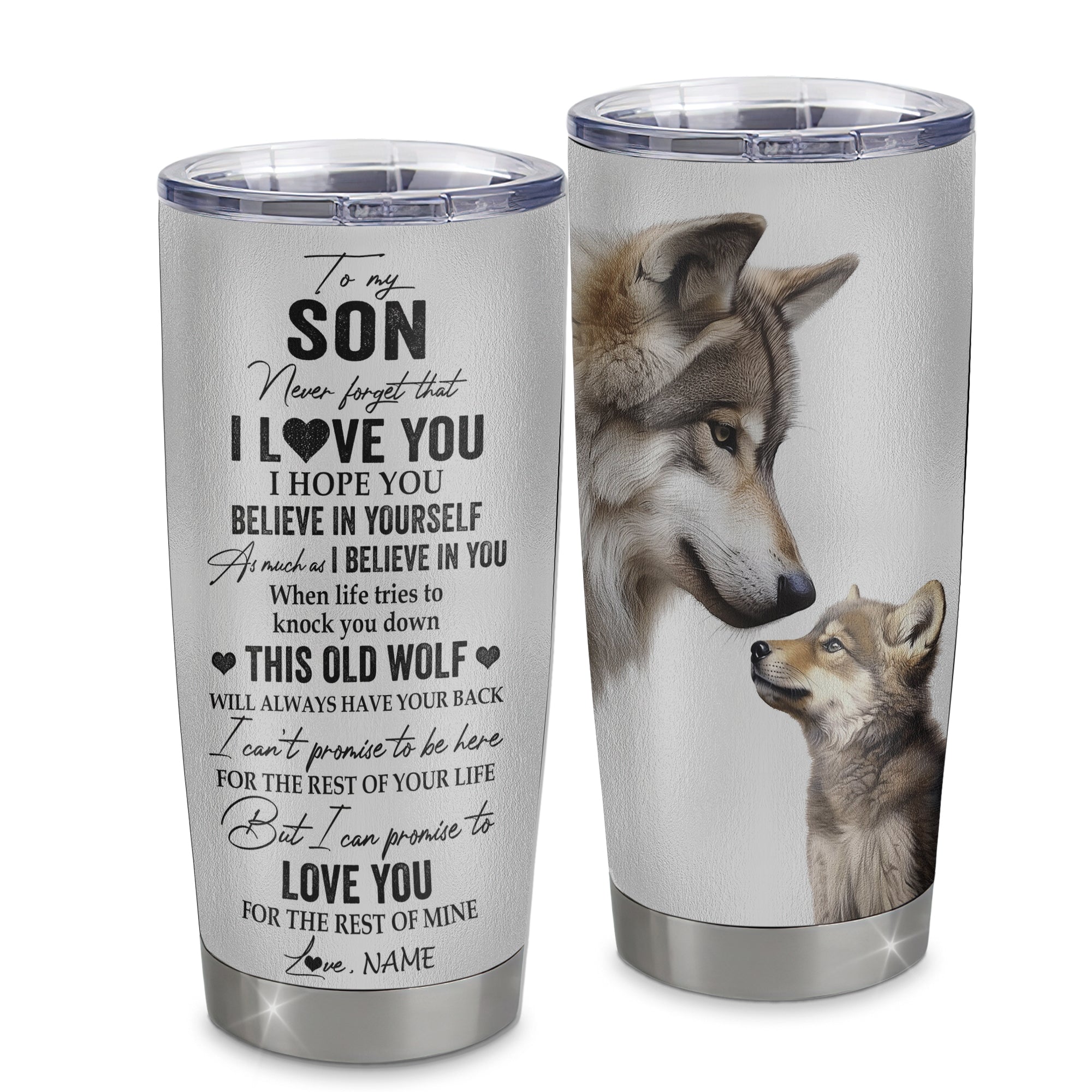 Personalized To My Son Tumbler From Mom Dad Father Mother Stainless Steel Cup This Old Wolf Love You Son Birthday Graduation Christmas Travel Mug | siriusteestore