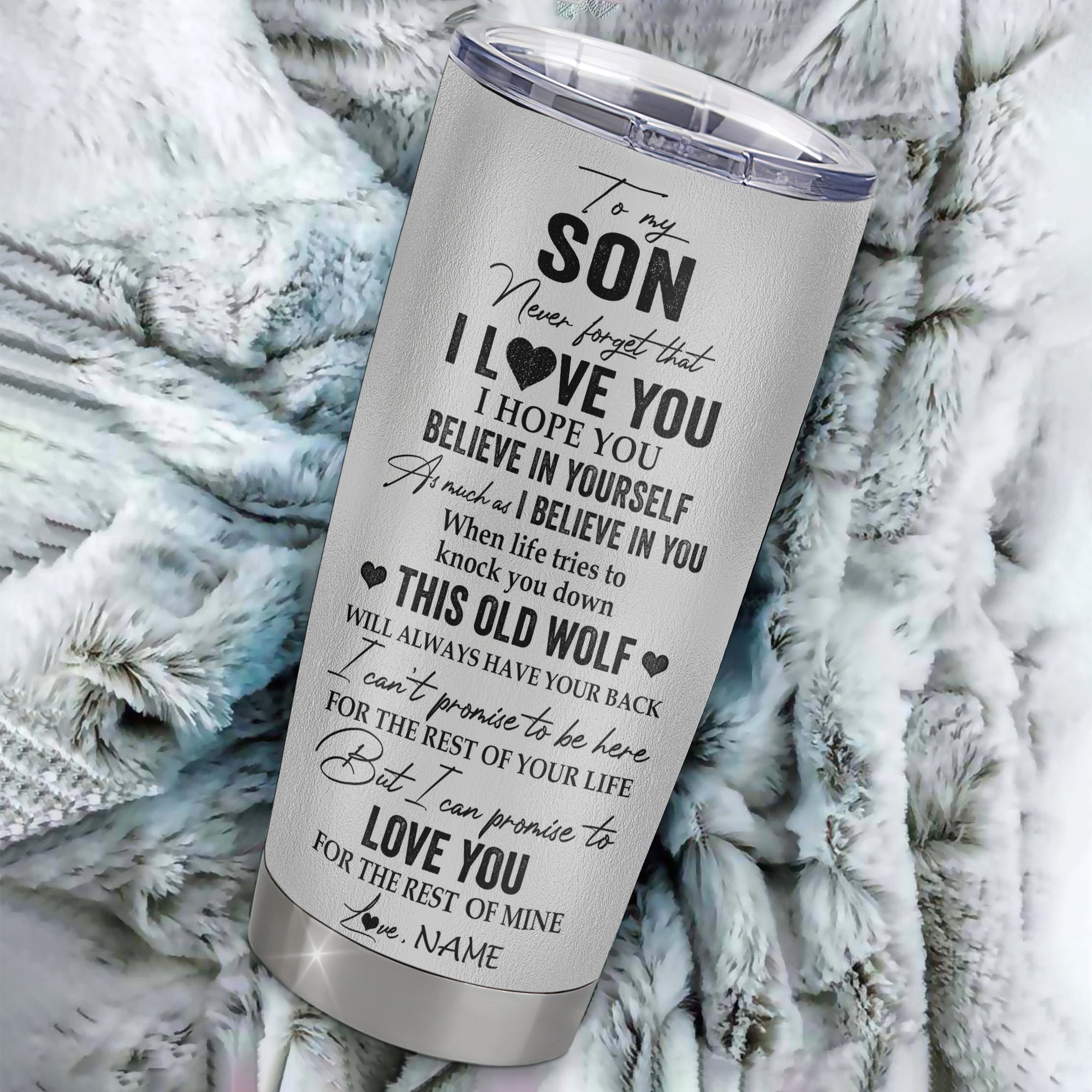 Personalized To My Son Tumbler From Mom Dad Father Mother Stainless Steel Cup This Old Wolf Love You Son Birthday Graduation Christmas Travel Mug | siriusteestore