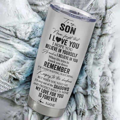 Personalized To My Son Tumbler From Mom Dad Father Mother Stainless Steel Cup Wolf My Love For You Is Forever Son Birthday Graduation Christmas Travel Mug | siriusteestore