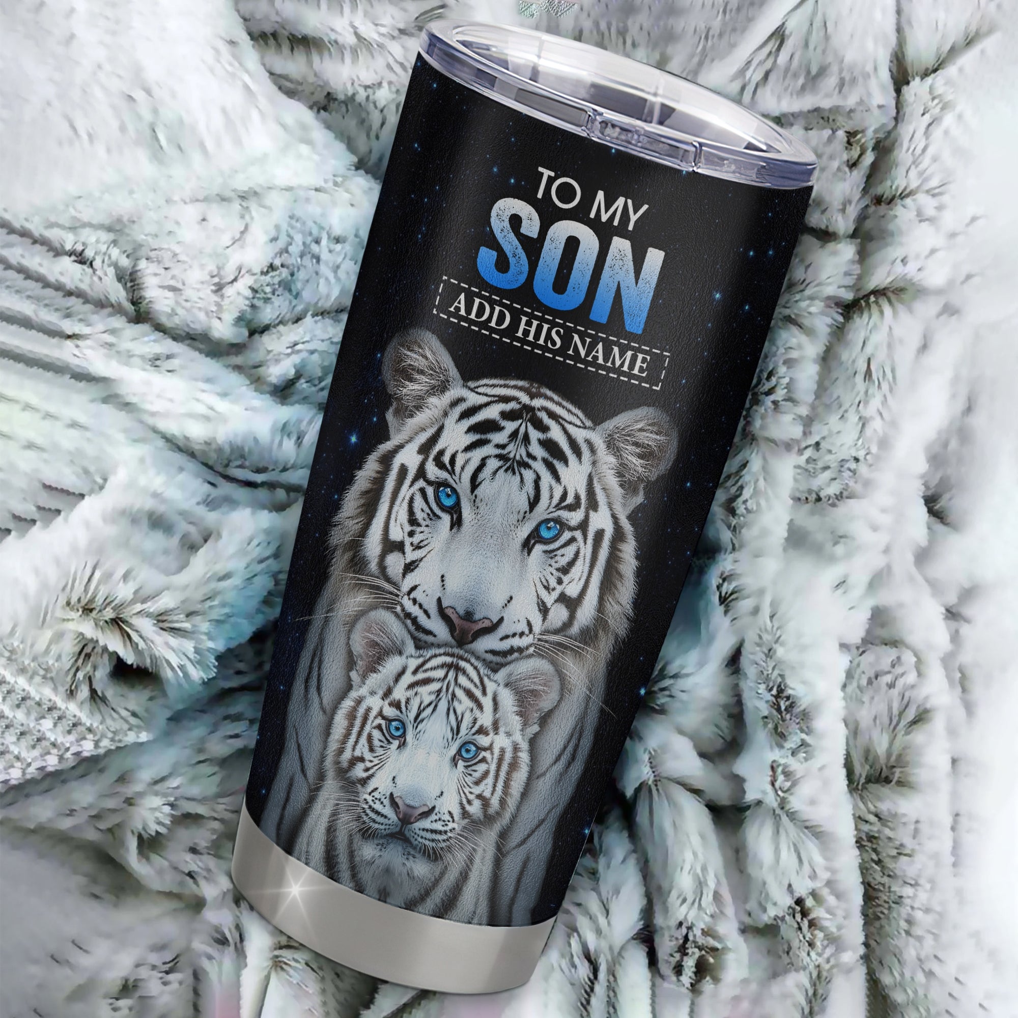 Personalized To My Son Tumbler From Mom Dad I Close My Eyes White Tiger Birthday Gifts For Son Graduation Christmas Gift From Parents Stainless Steel Mug | siriusteestore