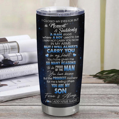 Personalized To My Son Tumbler From Mom Dad I Close My Eyes White Tiger Birthday Gifts For Son Graduation Christmas Gift From Parents Stainless Steel Mug | siriusteestore