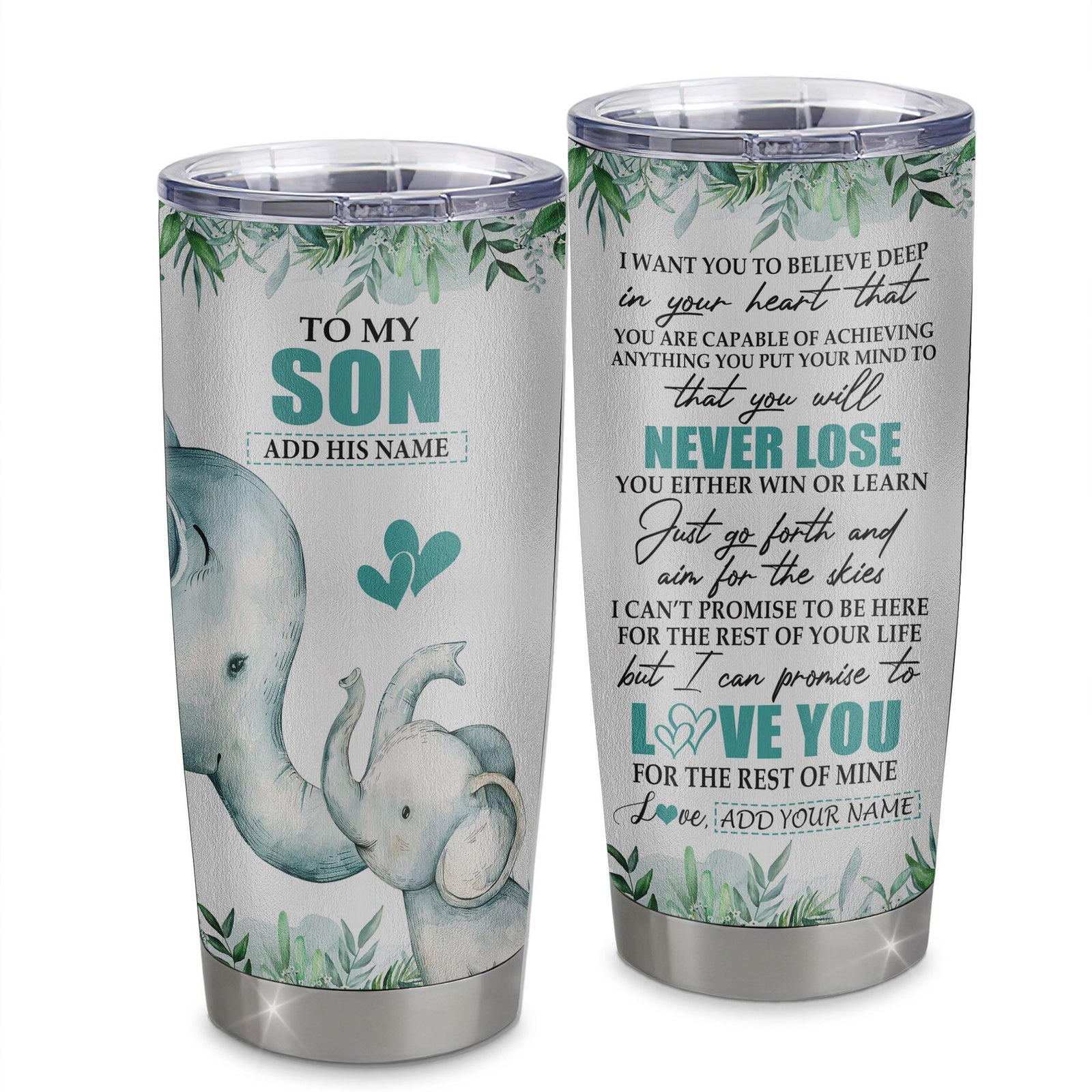 Personalized To My Son Tumbler From Mom Dad Mother Father You Will Never Lose Elephant Son Birthday Gifts Graduation Christmas Custom Stainless Steel Cup Travel Mug | siriusteestore