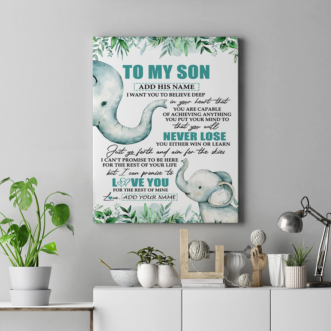 Personalized To My Son Tumbler From Mom Dad Mother Father You Will Never Lose Elephant Son Birthday Gifts Graduation Christmas Custom Wall Art Print Framed Canvas | siriusteestore