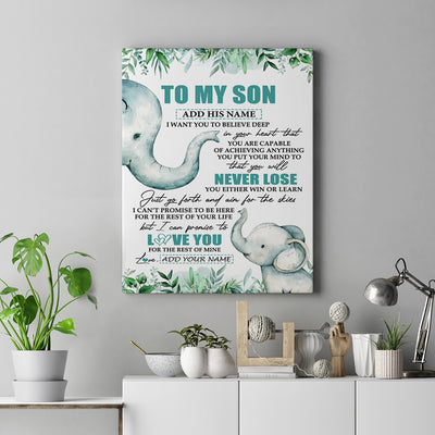 Personalized To My Son Tumbler From Mom Dad Mother Father You Will Never Lose Elephant Son Birthday Gifts Graduation Christmas Custom Wall Art Print Framed Canvas | siriusteestore