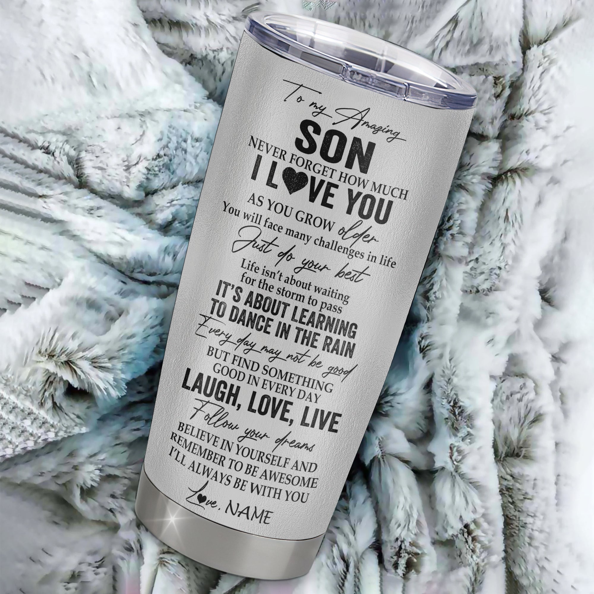 Personalized To My Son Tumbler From Mom Dad Mother Stainless Steel Cup Just Do You Best Laugh Love Live Wolf Son Birthday Graduation Christmas Travel Mug | siriusteestore