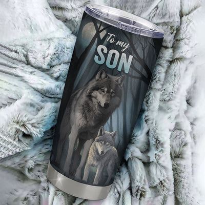 Personalized To My Son Tumbler From Mom Dad Mother Stainless Steel Cup Never Feel That You Are Alone Wolf Son Gift Birthday Graduation Christmas Travel Mug | siriusteestore