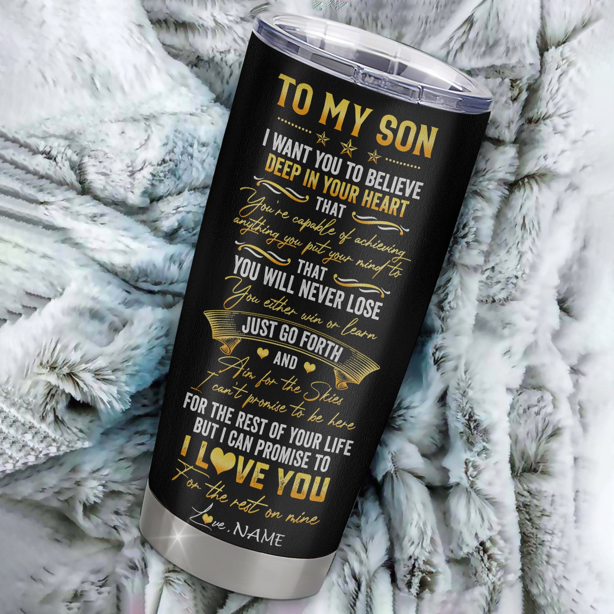Personalized To My Son Tumbler From Mom Dad Mother Stainless Steel Cup You Will Never Lose Lion Son Birthday Graduation Christmas Travel Mug | siriusteestore