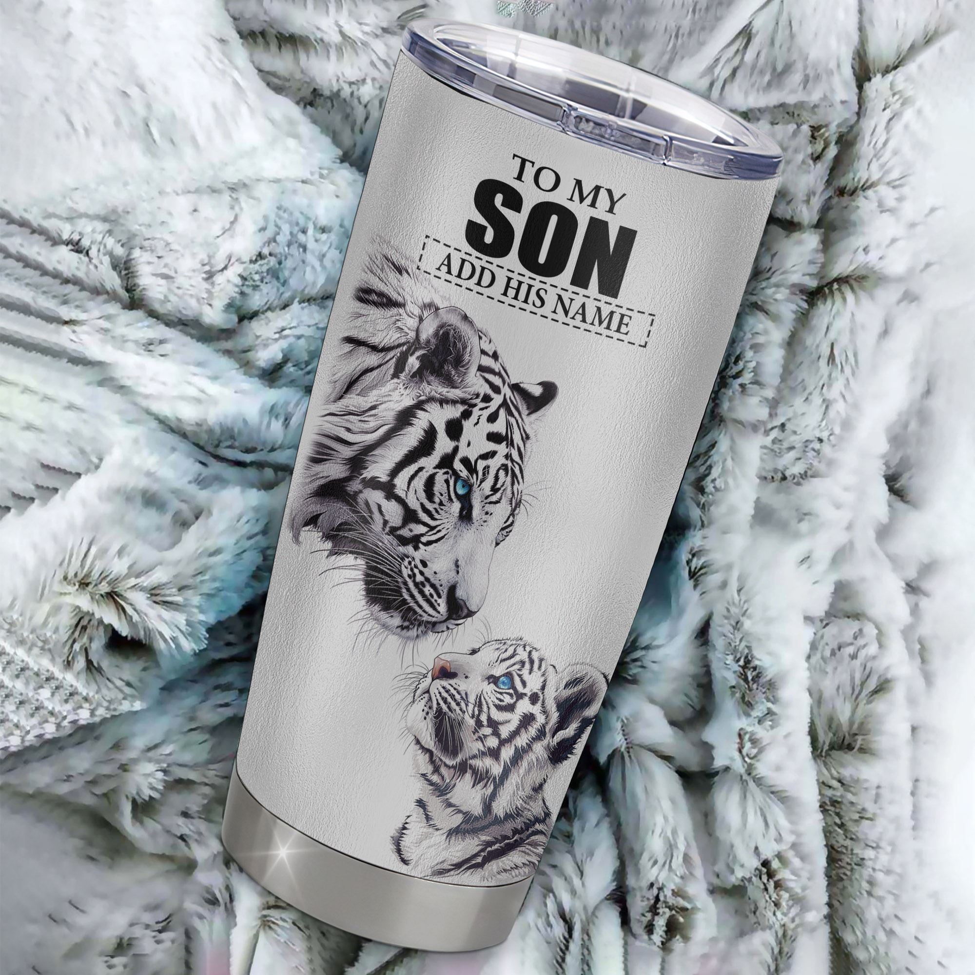 Personalized To My Son Tumbler From Mom Dad Mother You Will Never Lose White Tiger Son Birthday Gifts Graduation Christmas Custom Stainless Steel Cup Travel Mug | siriusteestore