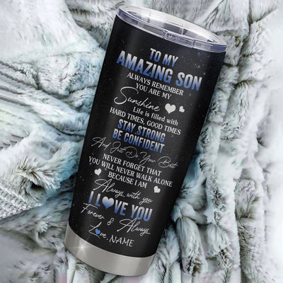 Personalized To My Son Tumbler From Mom Mother Dad Father Stainless Steel Cup Moon Wolf Son Birthday Gifts Graduation Christmas Custom Travel Mug | siriusteestore