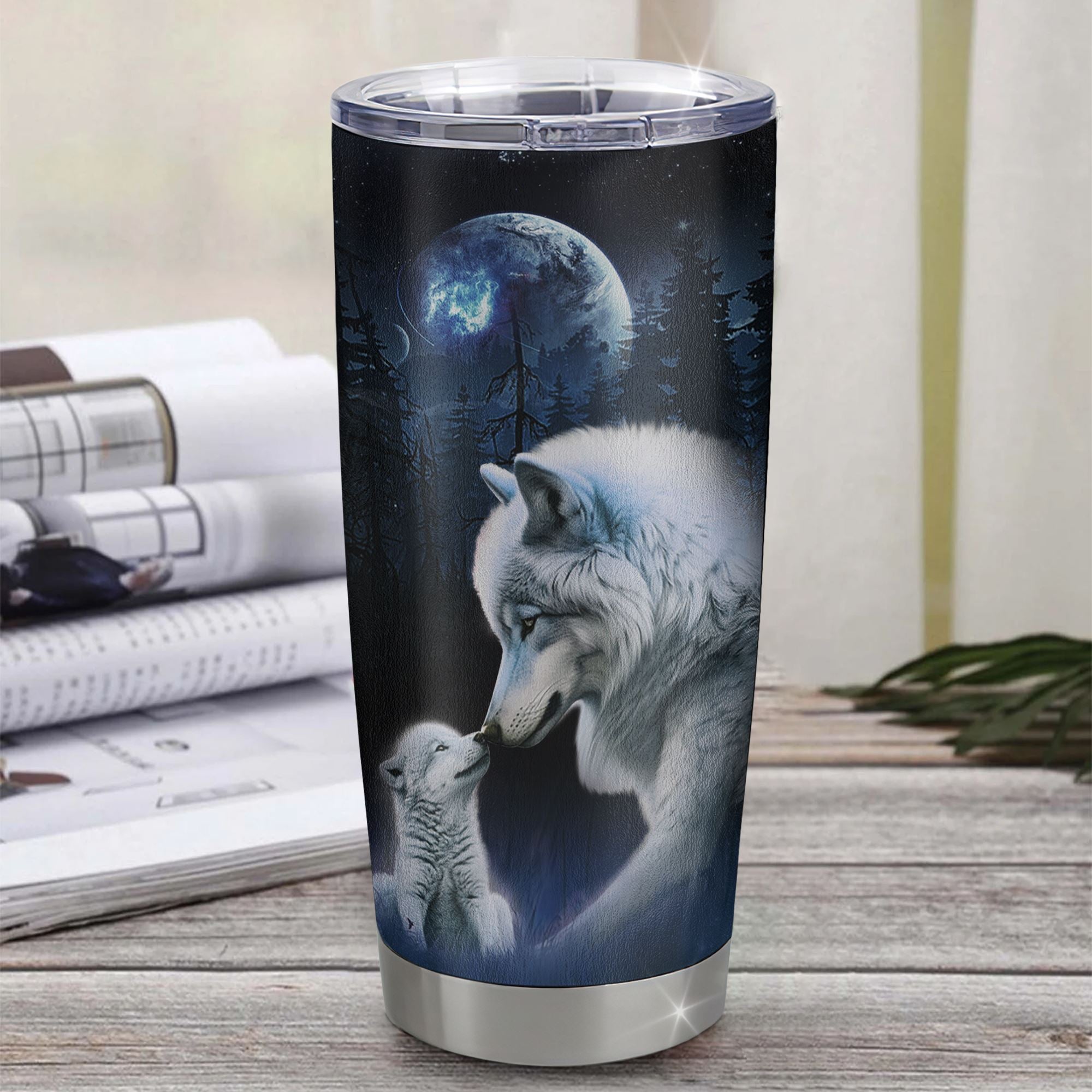 Personalized To My Son Tumbler From Mom Mother Dad Father Stainless Steel Cup Moon Wolf Son Birthday Gifts Graduation Christmas Custom Travel Mug | siriusteestore